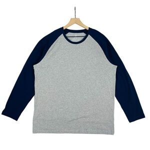 David Archy Raglan Ringer Tee Mens Large Gray Navy Long Sleeve Cotton T Shirt